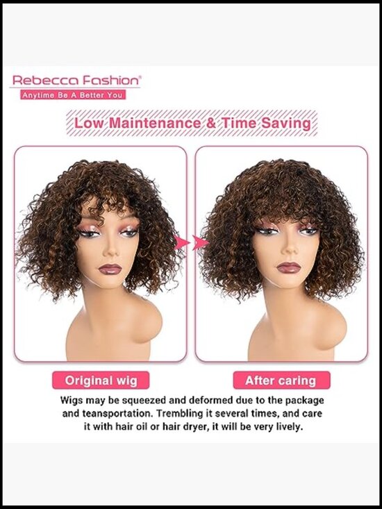 10 Inch Short Curly Water Wave Bob Wig Human Hair With Bangs Glueless 150%